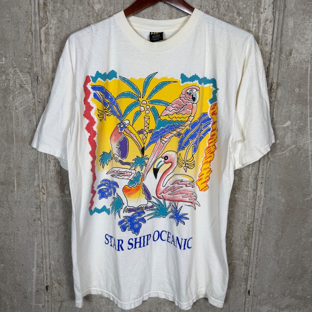 Vintage 90s Star Ship Oceanic Tropical bikini cover MSP Gold Single Stitch White